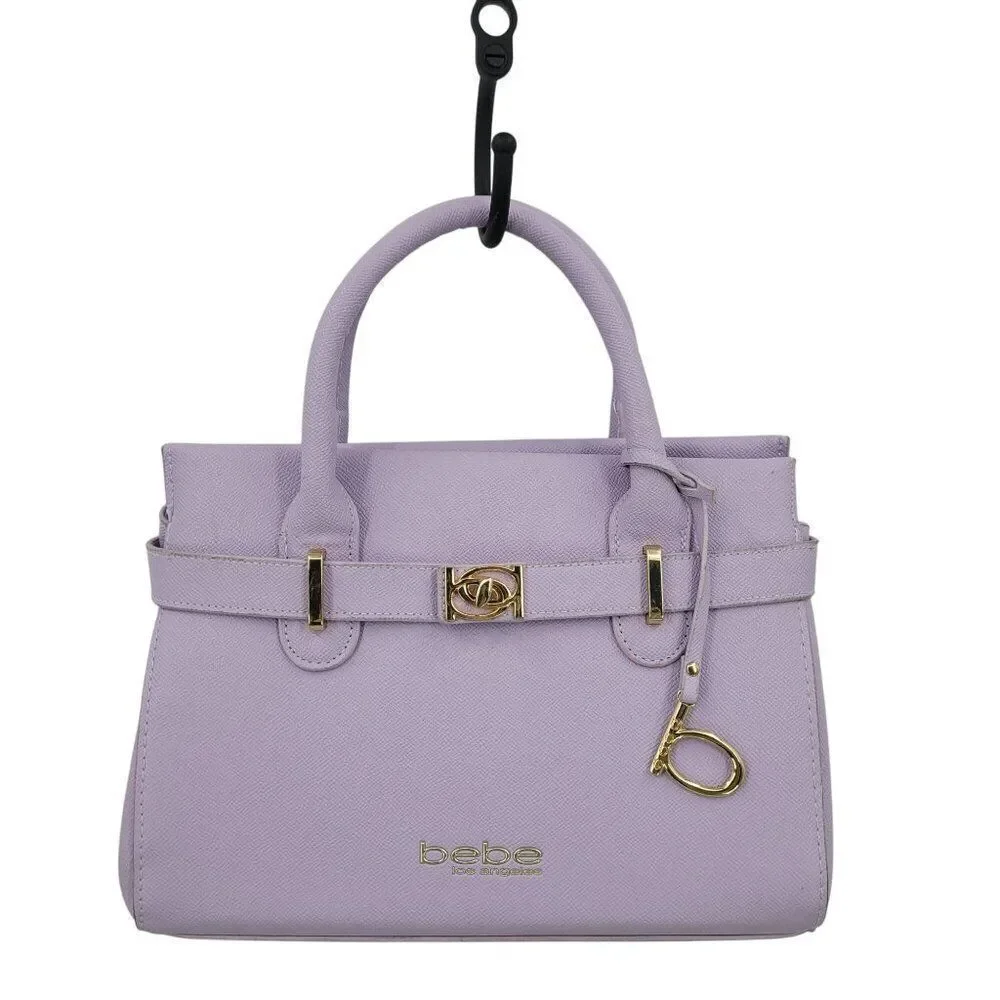 Bebe Womens Vegan Evie Satchel Bag Lilac Pastel Purple Faux‎ Leather Top Handle